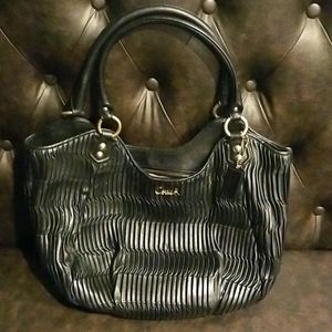 COACH Ashley pleated leather Black Large Soho Tote